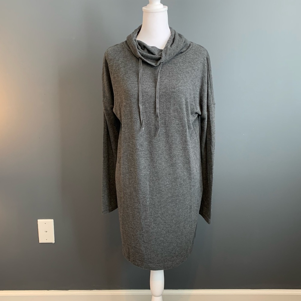 Banana Republic Cowl Neck Drawstring Sweater Dress - Heather Gray
